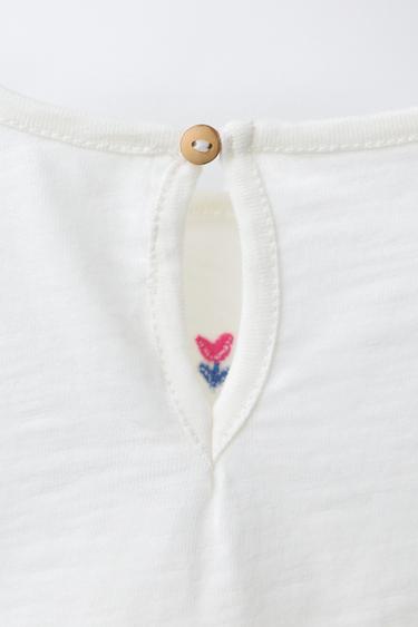 T-SHIRT BRODÉ FLEURS - Écru clair de Zara - Image 3