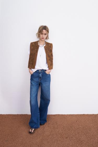 EMBROIDERED FAUX SUEDE GILET - Tobacco Brown by Zara - Image 0