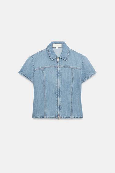 TRF ZIP-UP DENIM SHIRT - Blue by Zara - Image 5