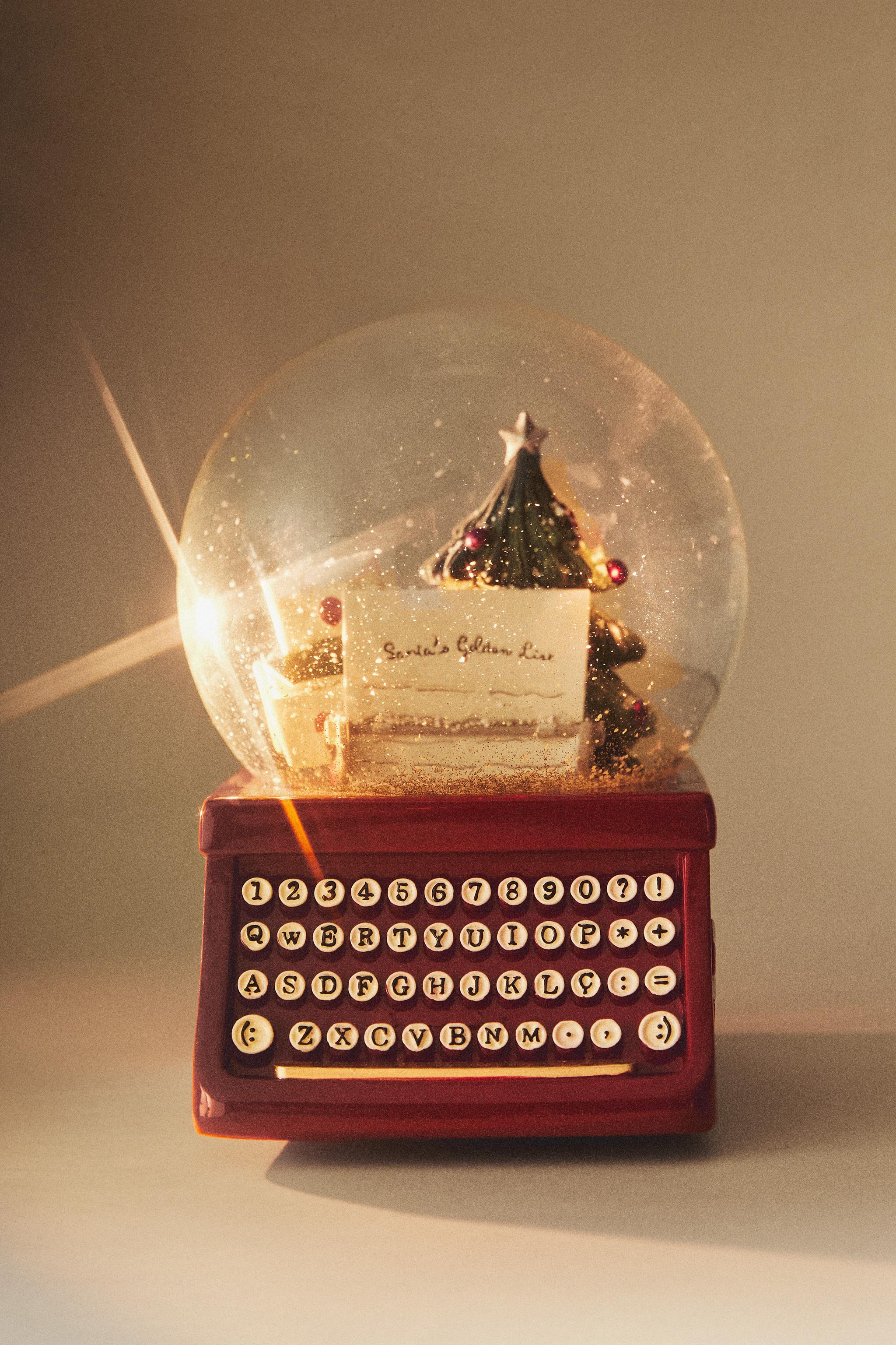 BOULE À NEIGE MUSICALE NOËL MACHINE À ÉCRIRE