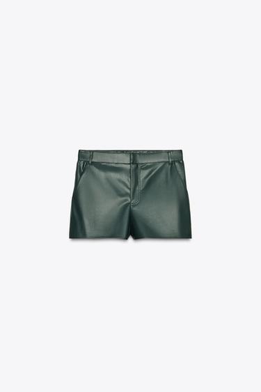 SHORTS DE POLIURETANO - Verde-escuro da Zara