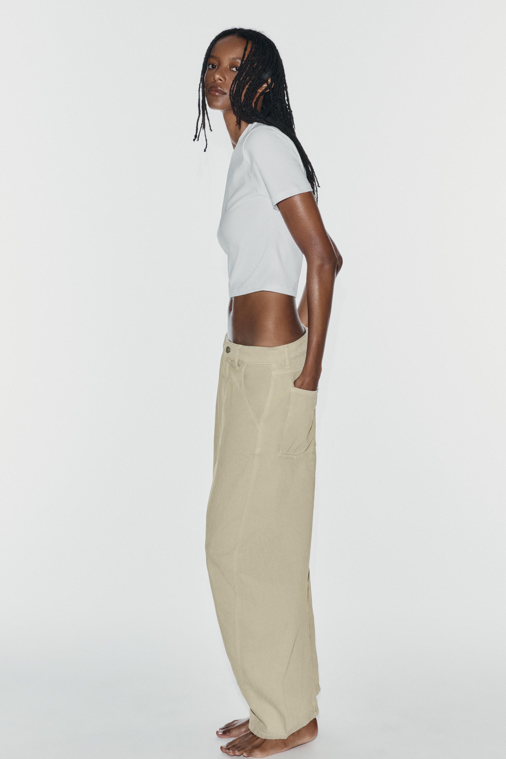 Zara TRF ORTA BEL BARREL CHINO JEAN görsel 3