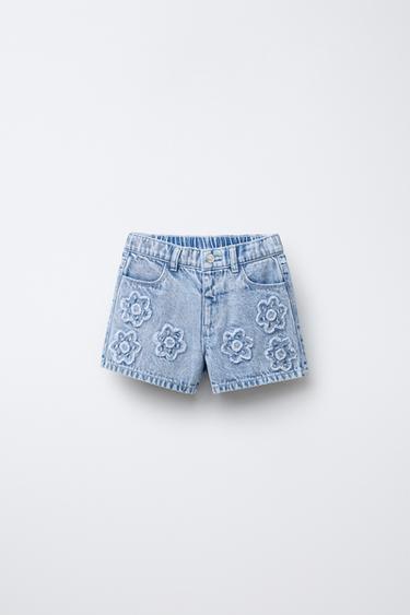 FLORAL DENIM BERMUDA SHORTS - Blue by Zara - Image 0