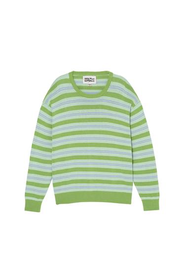 STRIPED COTTON - LINEN SWEATER - Greens by Zara