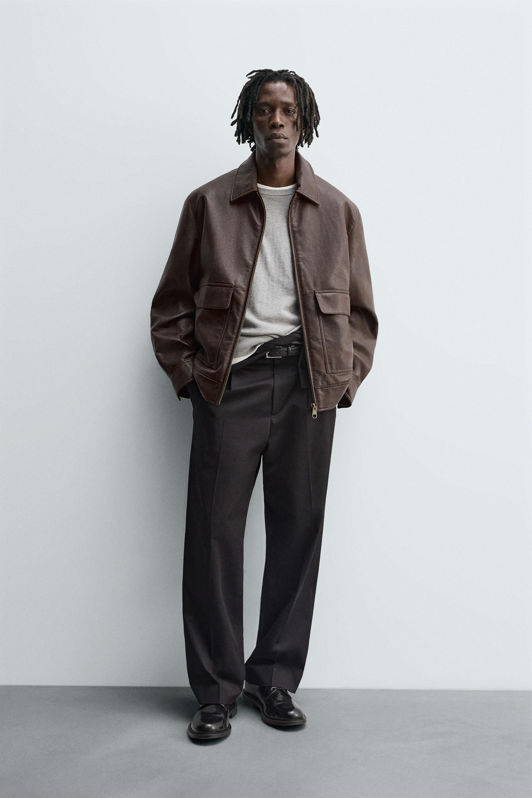 エディション　ブラウンレザーシャツジャケット フェイクレザー シャツジャケット - ブラウン | ZARA Japan / 日本