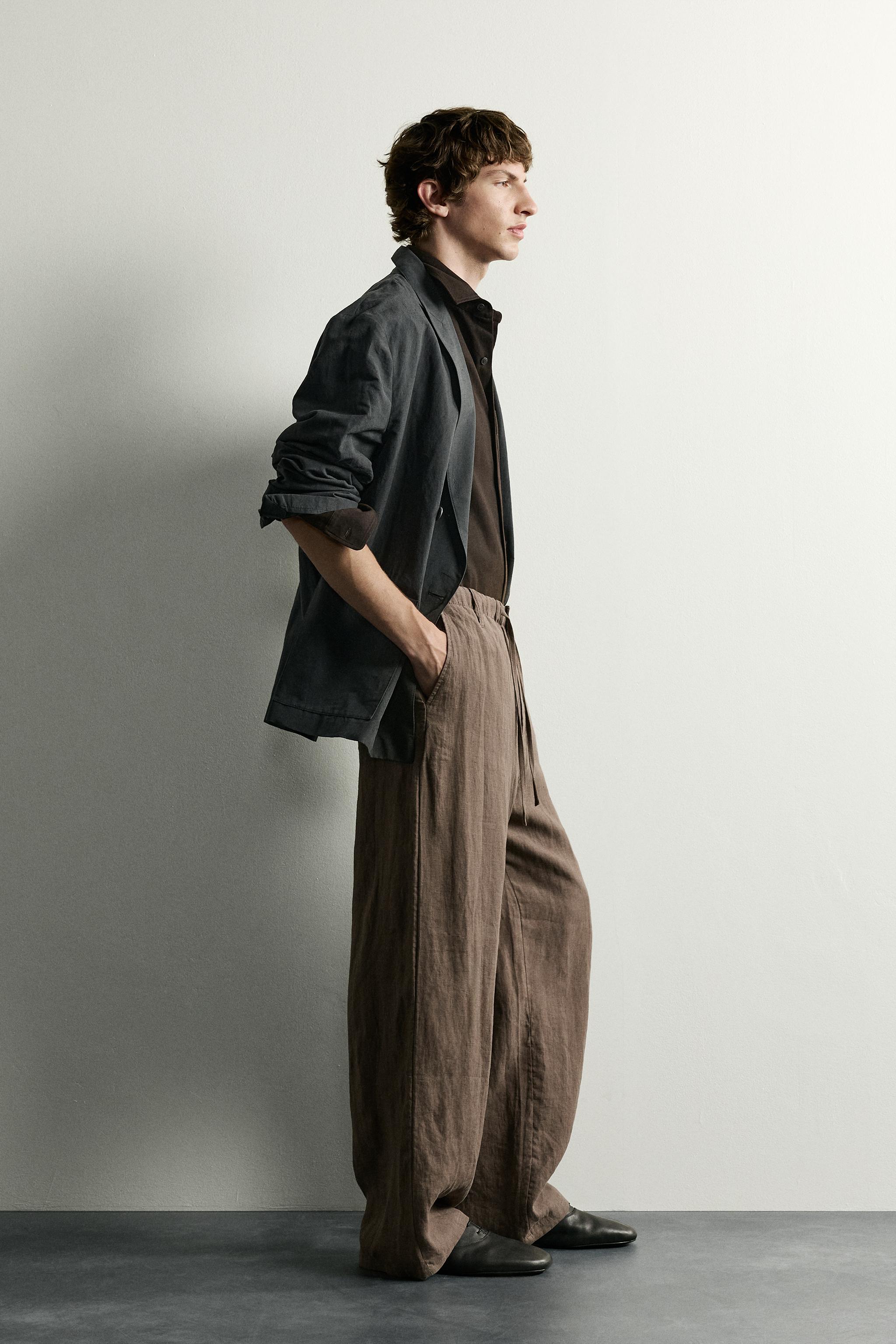 Zara %100 KETEN RELAXED FIT PANTOLON görsel 4