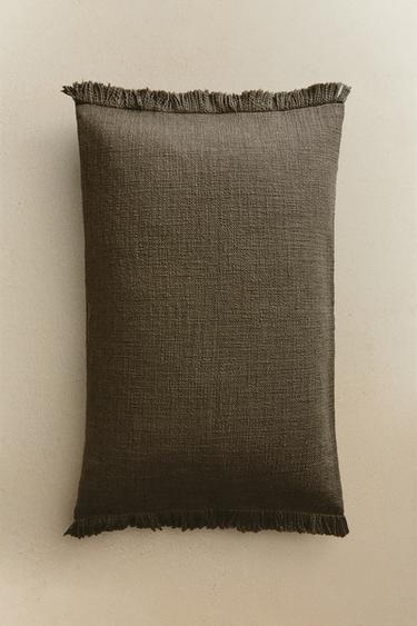 Zara FRINGED THROW PILLOW COVER - Dark khaki