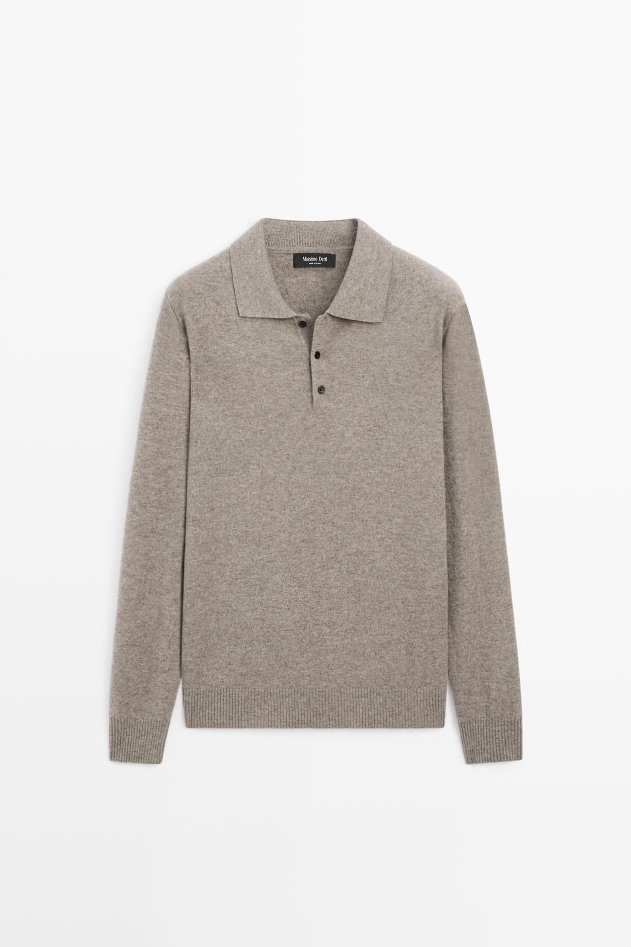 Wool blend polo sweater — Bone