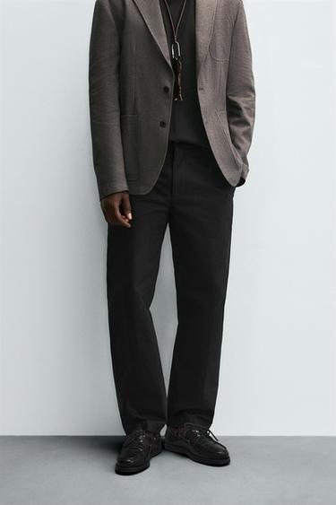 Zara STRAIGHT FIT CHINO PANTS - Black