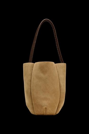 BRAIDED SPLIT SUEDE FLOWER BUCKET BAG - SAND/BROWN by Zara - Image 0