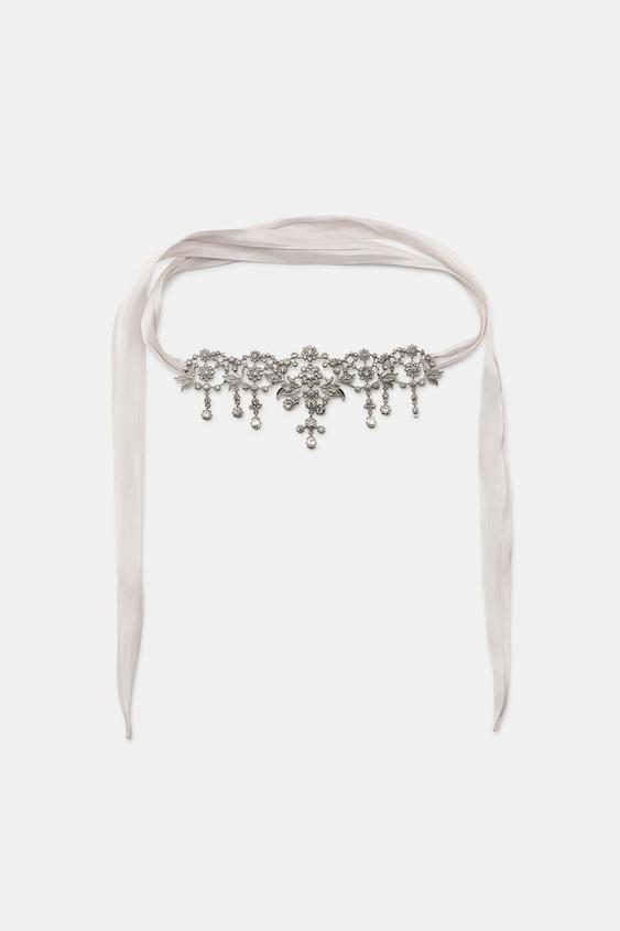 COLLAR CHOKER TEJIDO CON JOYAS - Plata de Zara - Imagen 0