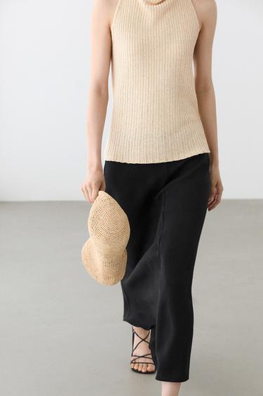 Jupe midi droite en lin - Noir de Zara