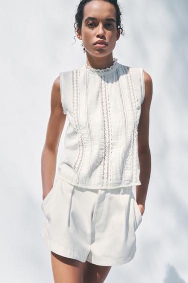 Zara EMBROIDERED ROMANTIC BLOUSE ZW COLLECTION - Ecru