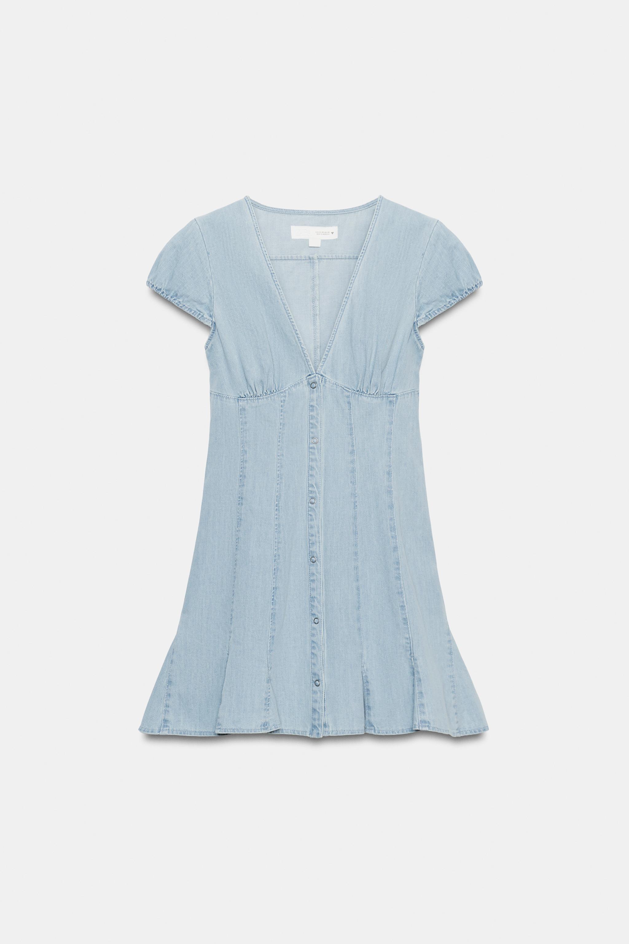 TRF DENIM MINI DRESS - Blue | ZARA United States TRF DENIM MINI DRESS - Blue | ZARA United States