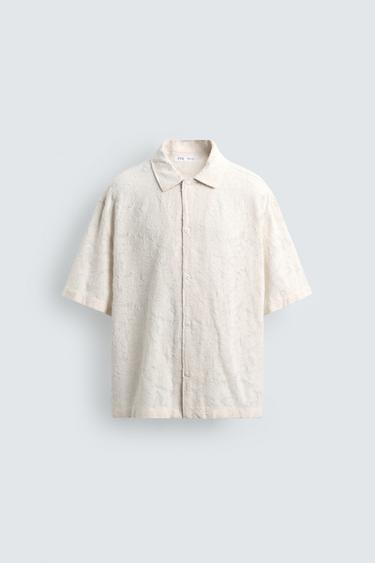 Zara TEXTURED JACQUARD SHIRT - Ecru