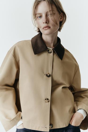 SHORT TRENCH COAT WITH COMBINED COLLAR - camel by Zara