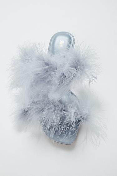 SANDALES À TALONS ET PLUMES - Bleu ciel de Zara