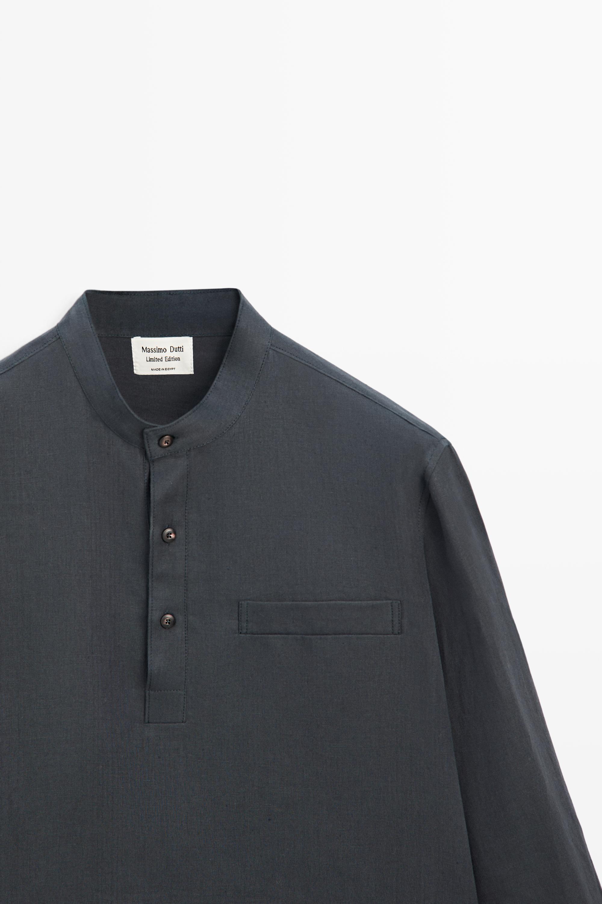 Linen button-up shirt with stand collar - LIMITED EDITION