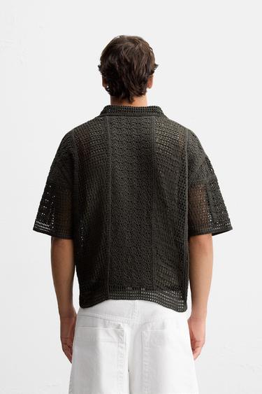 CROCHET TEXTURED POLO SHIRT - Grey green by Zara - Image 2