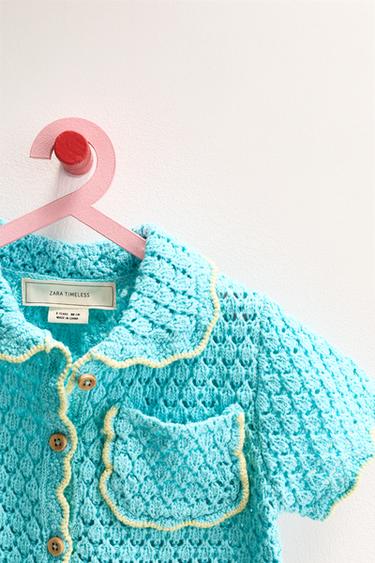 Zara ZARA TIMELESS - 撞色針織POLO衫 - 淡藍綠色