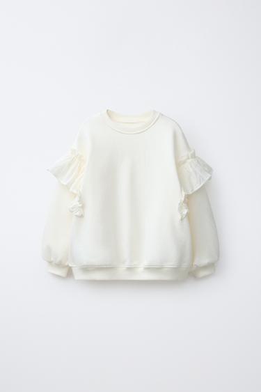 Zaras ROMANTISK SWEATSHIRT MED VOLANGER - Naturfärg