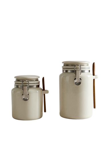 CERAMIC JAR WITH SPOON - Cream by Zara