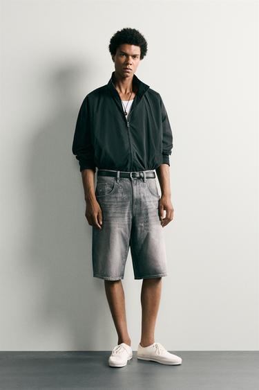 Zara CHAIN EFFECT WASHED DENIM SHORTS - Gray - Image 0