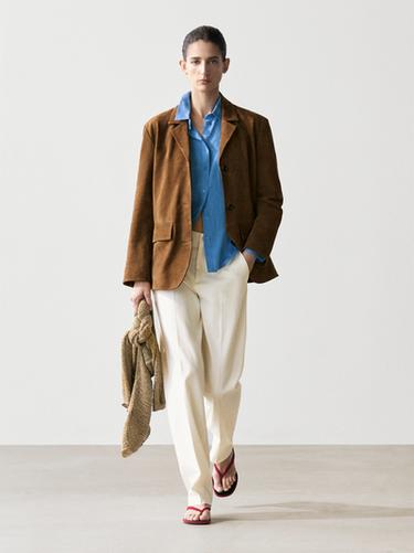 Blazer en daim 100% cuir - Vison foncé de Zara - Image 0