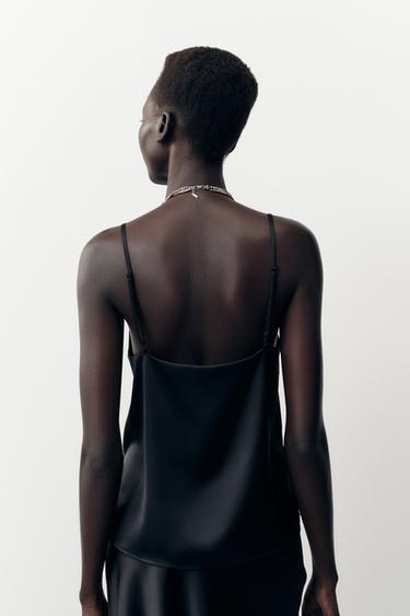 SATIN TOP WITH LACE - Black by Zara