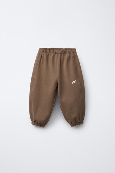 Zara LOGO FLEECE JOGGER PANTS - Brown