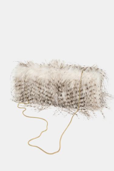 FAUX FUR CLUTCH BAG - Grey by Zara - Image 4