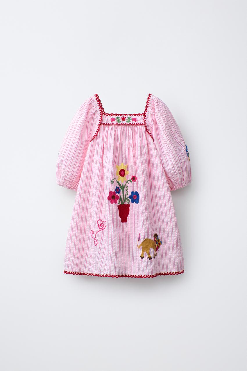 Zara - Embroidered Striped Dress Sissel Edelbo X Zara Kids - Pink - 6 Years (45,2 Inches) - Kids Zara - Embroidered Striped Dress Sissel Edelbo X Zara Kids - Pink - 6 Years (45,2 Inches) - Kids