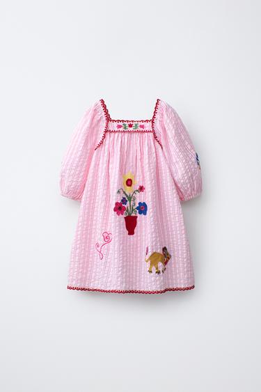 STRIPED EMBROIDERED DRESS SISSEL EDELBO X ZARA KIDS - Pink by Zara - Image 0