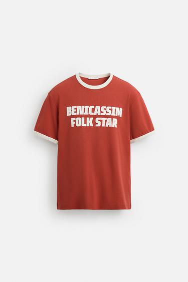 Zara RIBBED GUITARRICADELAFUENTE TEXT T-SHIRT - Red