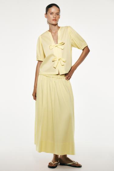 POPLIN SHIRT WITH TIES - Yellow by Zara - Image 0