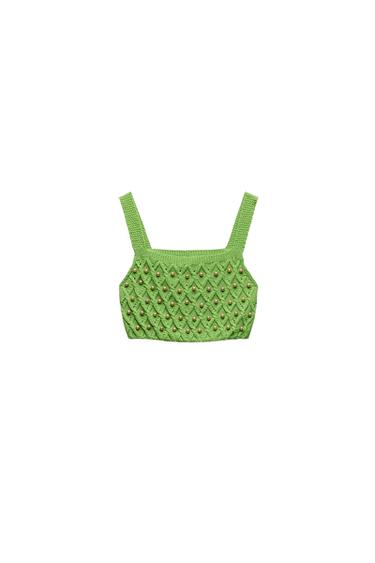 FAUX PEARL APPLIQUÉS KNIT TOP