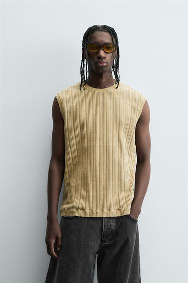 Zara TEXTURED TANK TOP - Ocher