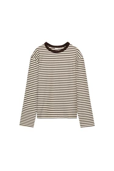 STRIPED LONG SLEEVE T-SHIRT - Brown Stripes by Zara