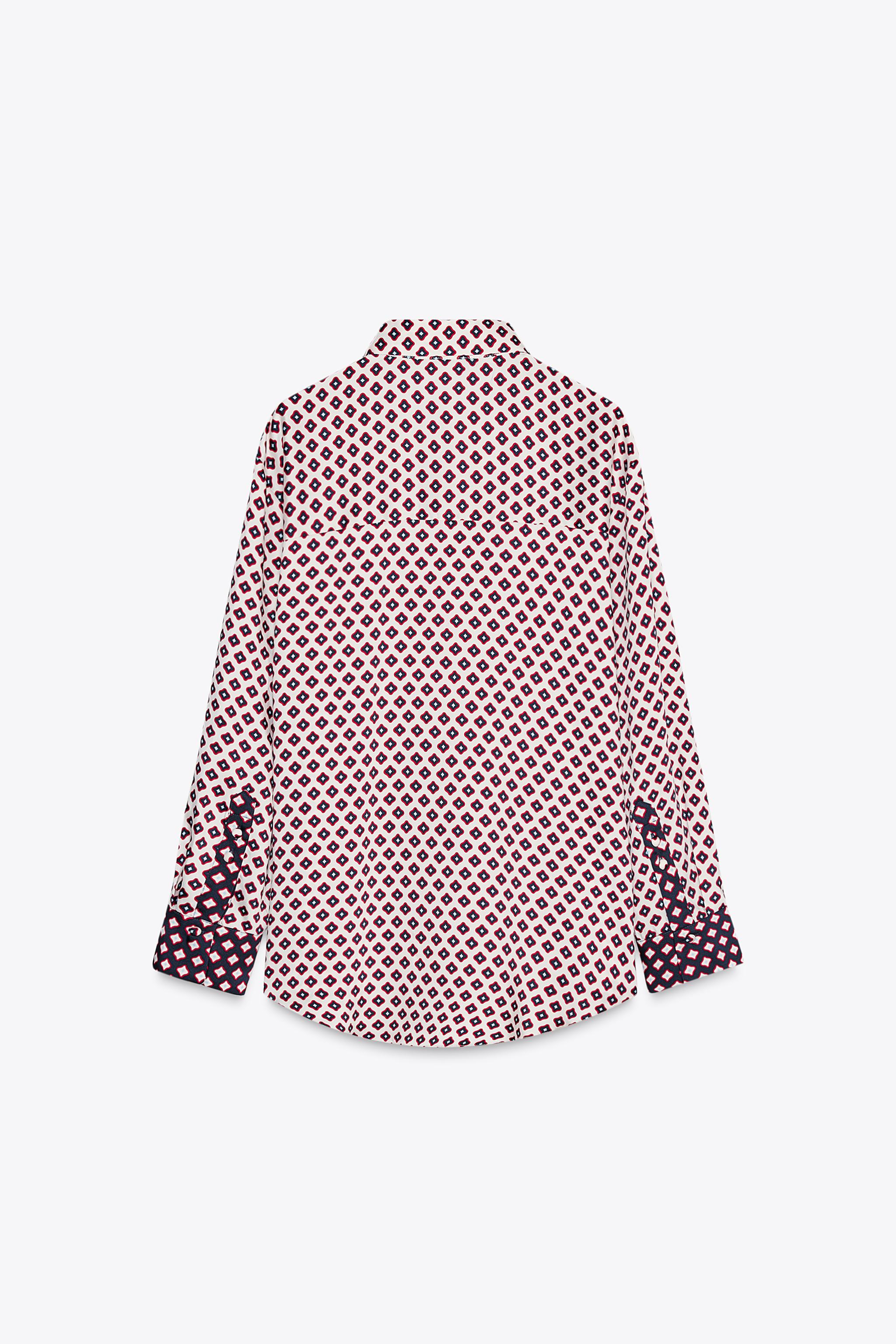 サテン仕上げプリント柄シャツ - エクリュ/ レッド | ZARA Japan