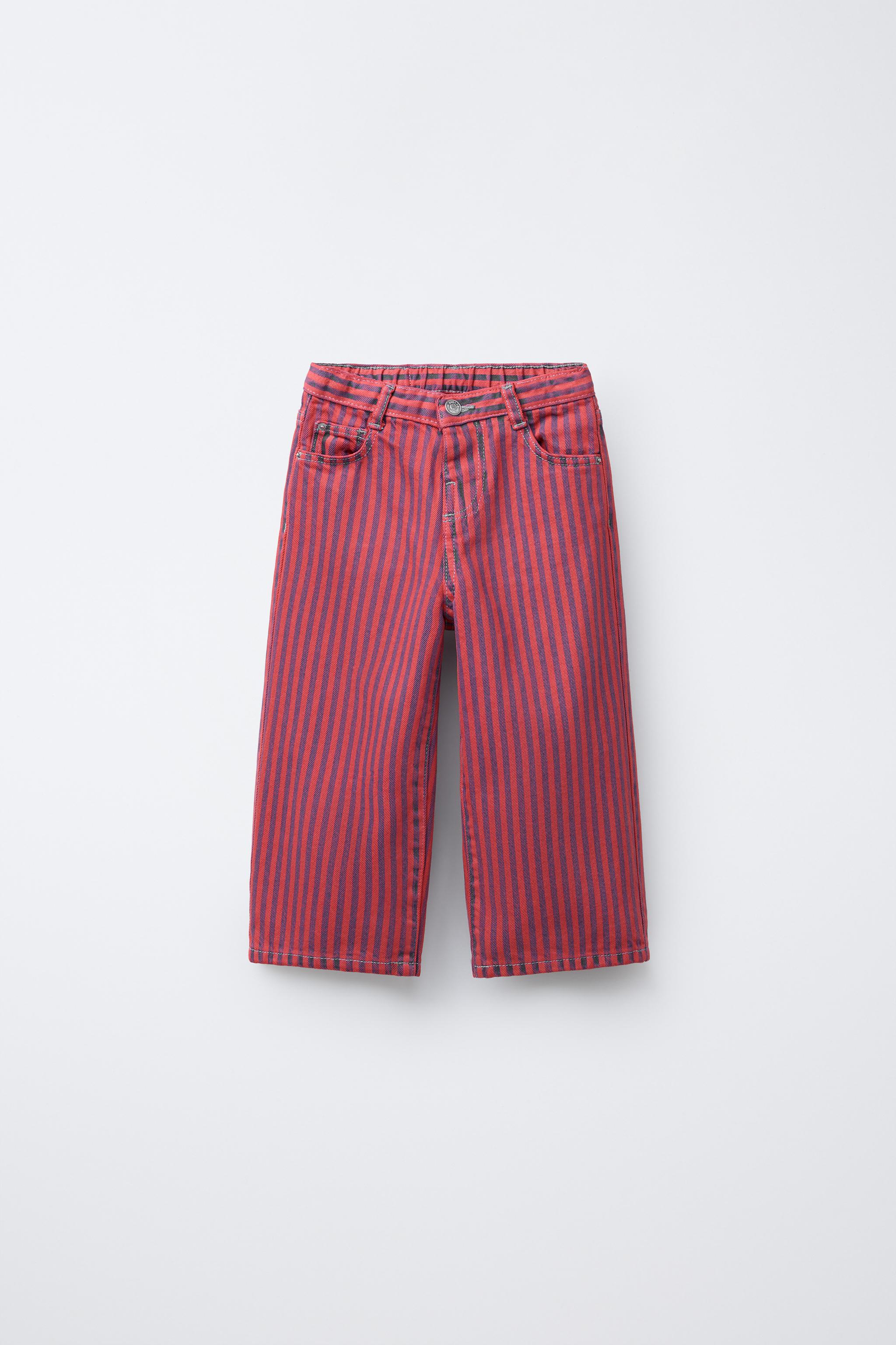STRIPED STRAIGHT TWILL PANTS - Ecru / Blue | ZARA United States