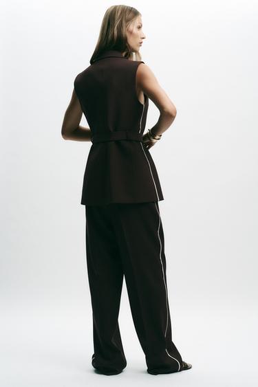 STRAIGHT-LEG TROUSERS WITH SIDE STRIPE - Brown by Zara - Image 4
