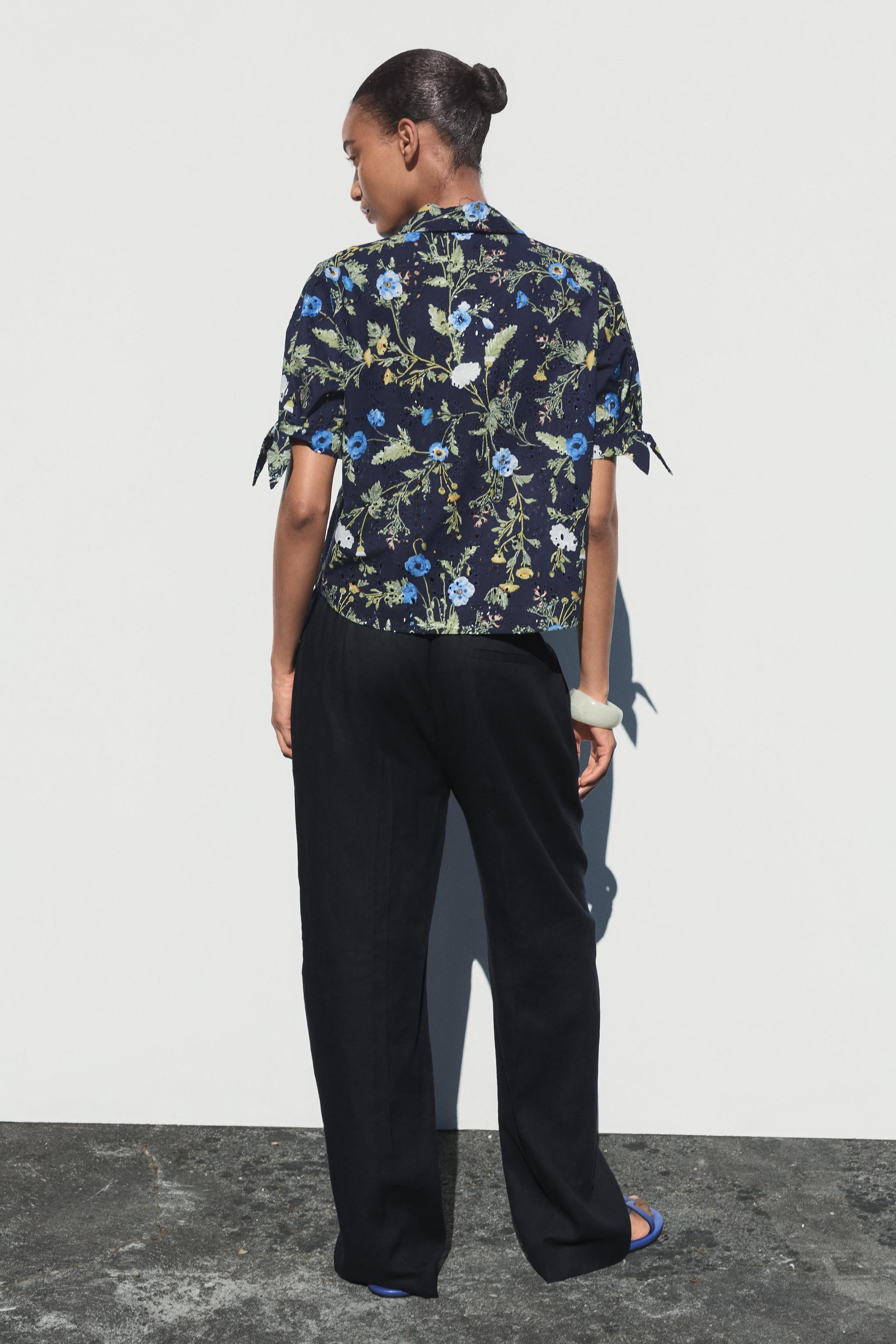 PRINTED SHIRT WITH EYELET EMBROIDERY