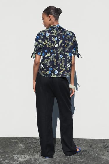 PRINTED SHIRT WITH CUTWORK EMBROIDERY - Blue / Navy by Zara - Image 4