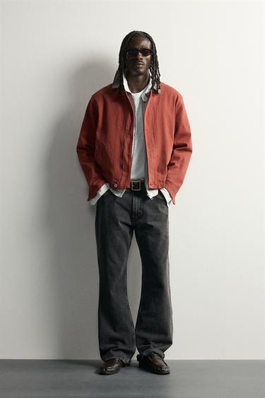 BLUSÃO CROPPED FIT COM GOLA EM CONTRASTE - Vermelho-escuro da Zara - Imagem 0