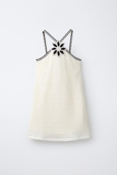 FLORAL CROCHET KNIT DRESS - Ecru by Zara