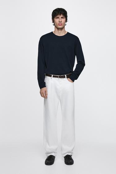 Zara Straight-leg denim-effect trousers - White