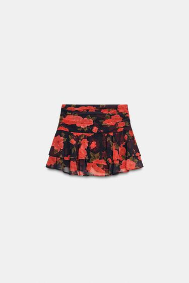 JUPE-PANTALON IMPRIMÉE FLEURS À VOLANTS - Rouge / Noir de Zara - Image 7