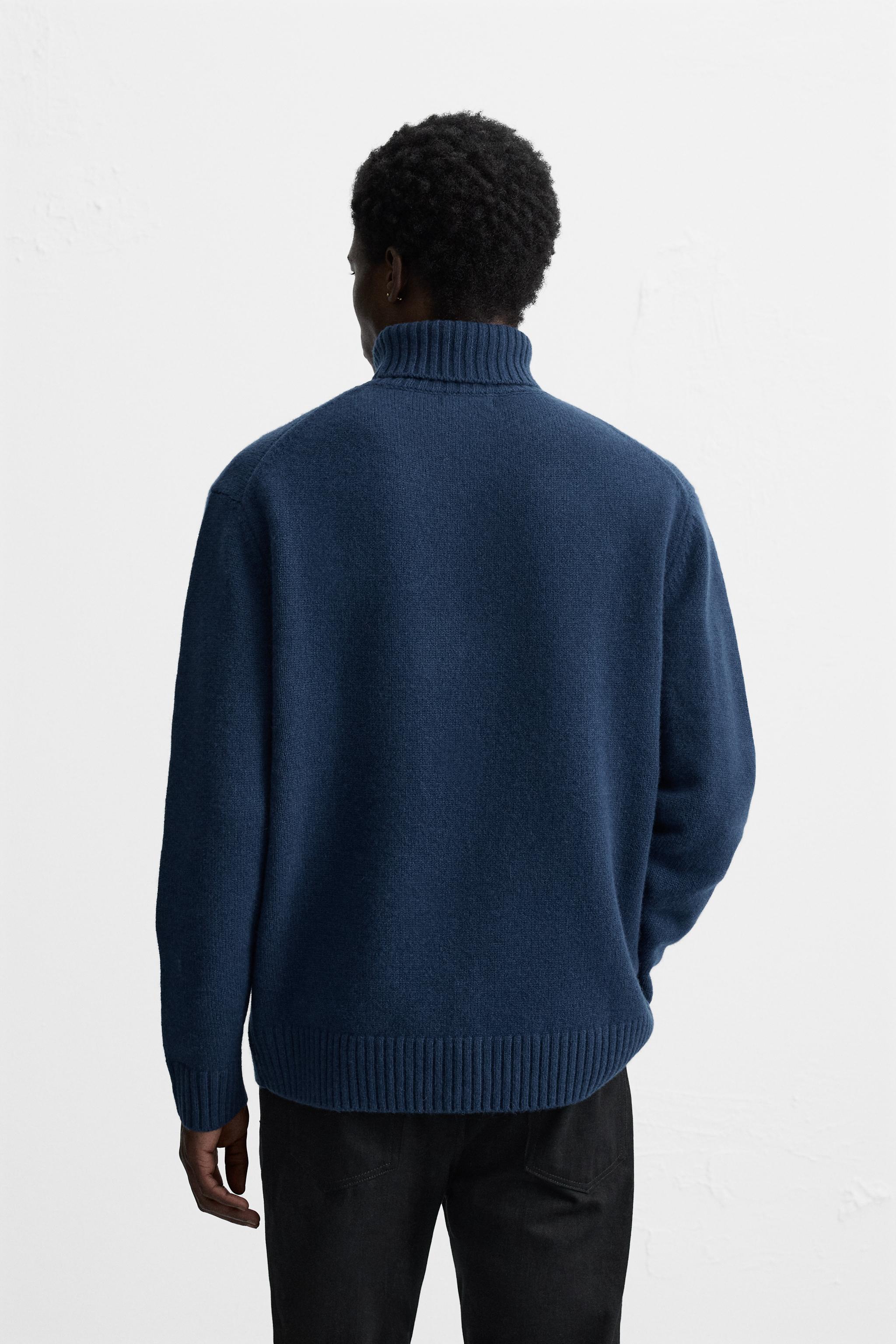 Zara Man 100% Wool Blue V fashion Neck Pullover Knit Sweater Men’s Size Large