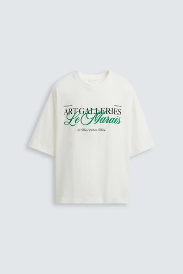 CAMISETA OVERSIZED TEXTO ESTAMPADO - Blanco de Zara