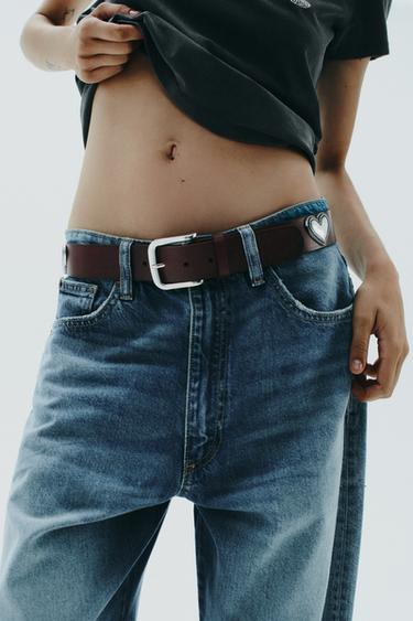 LEATHER HEART STUD BELT - Brown by Zara